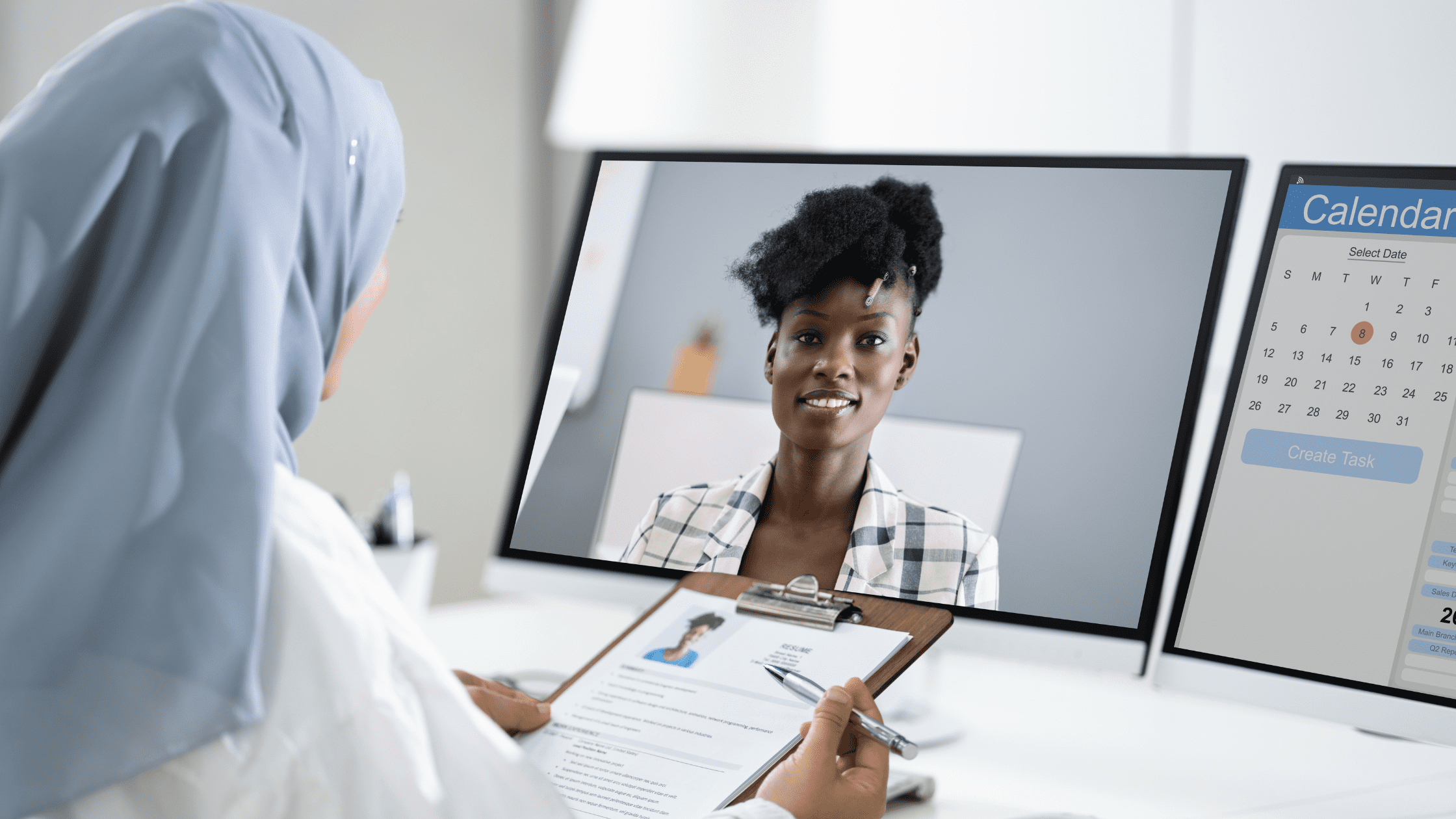 A residency applicant conducting her virtual interview on the Thalamus platform.